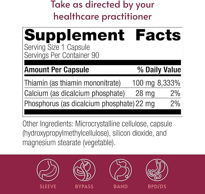 Bariatric Advantage Vitamin B1 Thiamin - 100 mg Thiamin Mononitrate - Easy Digest - Designed for Bariatric Patients - Supports Energy Production* - 90 Count