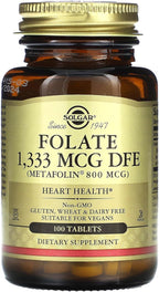 Solgar Folate 1,333 mcg DFE (Metafolin 800 mcg) - 100 Tablets - Prenatal Vitamin - Non-GMO, Gluten Free, Dairy Free, Kosher - 100 Servings