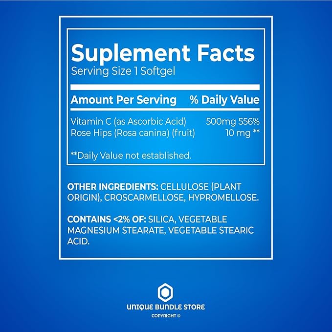 Vitamin C 500mg with Rose HIPS – 100 Tablets, Vegan Vitamin C Supplement for Men and Women, Gluten Free, Daily Vitamina C Natural Antioxidant Support (Pack of 2)