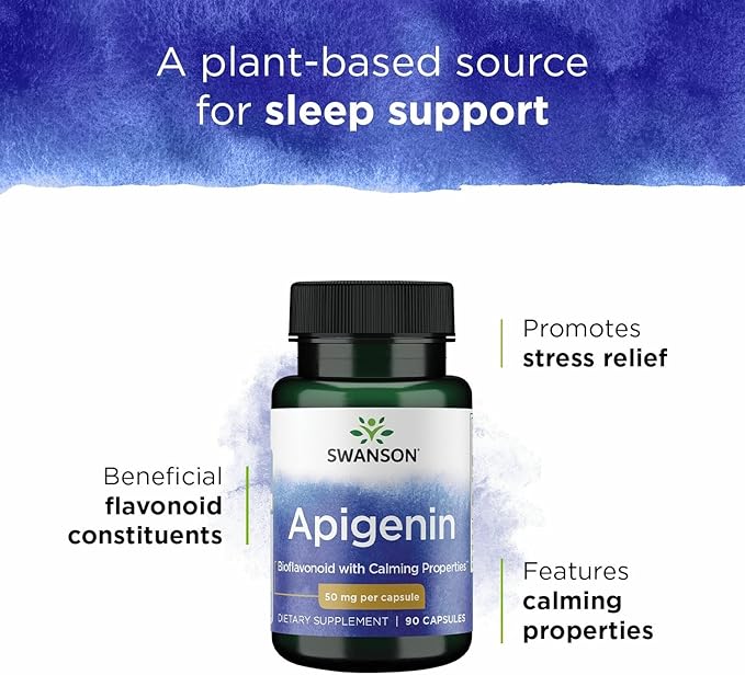 Swanson Apigenin Bioflavonoid Supplement for Adults Seeking Natural Sleep, Relaxation, and Stress Relief Support - 50 mg (90 Vegan Capsules, 2 Pack)