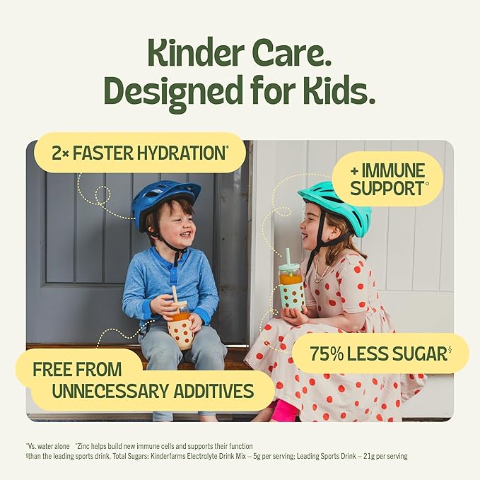 KinderFarms Electrolyte Powder for Kids and Adults - Drink Mix Hydration Packets (Lemonade, 16 Count), No Artificial Sweeteners or Flavors, No Synthetic Dyes, Vegan, Non-GMO, Gluten-Free