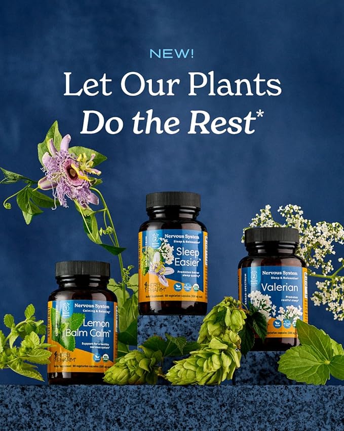 Herb Pharm Valerian Root Sleep Support Capsules: Certified Organic Sleep Aid for Adults Valeriana Extract for Relaxation, Non-Bitter, Melatonin Free, Vegan, ~30-60 Day Supply, 60 Capsules*