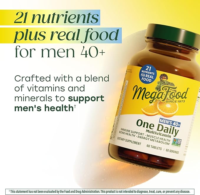 MegaFood Multivitamin for Men 40+ One Daily Mens Multivitamins - Methylated B12, Vitamin D3, B6, C & Zinc, Muscle & Bone Health, Energy Metabolism, Immune Support Supplement, Vegetarian, 60 Tablets