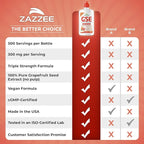 Zazzee GSE, 3X Triple Strength, 4 Ounces, 500 Servings, 300 mg per Serving, Premium Liquid Grapefruit Seed Extract Concentrate with Bioflavonoids, Vegan, Gluten Free, All-Natural, Made in the USA