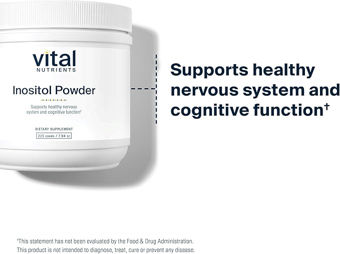 Vital Nutrients Inositol Powder - Myo Inositol Supplement for Women and Men - Supports Energy, Nervous System, Metabolism & Ovarian Function* - Vegan, Gluten, Dairy, Soy Free - 56 Servings