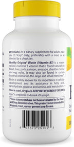 Healthy Origins Biotin 5,000 mcg (5 mg), 360 Veggie Capsules - High Potency USP Grade Vitamin B7 Supplement - Supports Healthy Hair Growth, Strong Nails & Glowing Skin - Non-GMO, Vegan & Gluten-Free