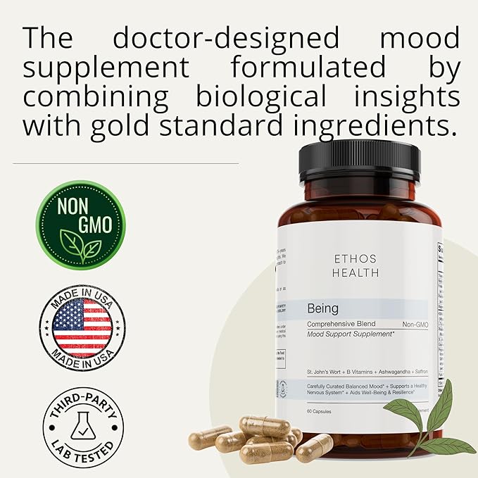 Mood Support Vegan Capsules – Organic KSM‑66 Ashwagandha, St John’s Wort, Rhodiola, Saffron, Panax Ginseng & L‑Tyrosine – Natural Emotional Balance, Energy & Focus – 60ct