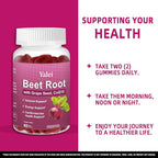 Beet Root Gummies for Blood Pressure | Sugar-Free | Beetroot Supplement with 1000 mg Beet Root, 1000 mg Grape Seed Extract & 200 mg CoQ10 | Vegan Non-GMO | Strawberry Flavor
