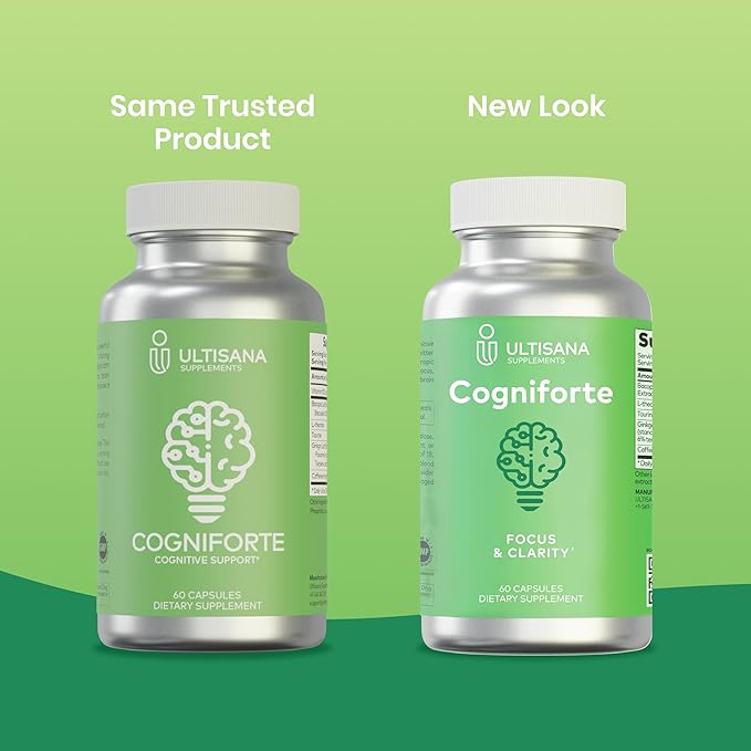 Cogniforte L-Theanine & Ginkgo Biloba Brain Supplement for Memory and Focus | Enhanced Cognitive Support, Mental Clarity & Energy Booster | with Taurine & Caffeine | 60 Count
