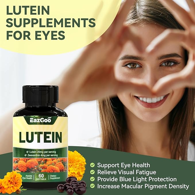 Lutein for Eyes, Lutein 20mg, Lutein and Zeaxanthin Supplements, Eye Supplements, Eyestrain Relief & Support Vision Health, Vegan, 60 Softgels (Pack of 2)