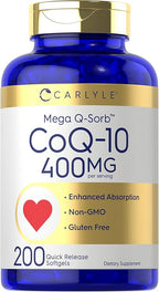 Carlyle CoQ10 400mg Softgels | 200 Count | High Absorption Coenzyme Q10 | with Black Pepper Extract | Non-GMO and Gluten Free Supplement
