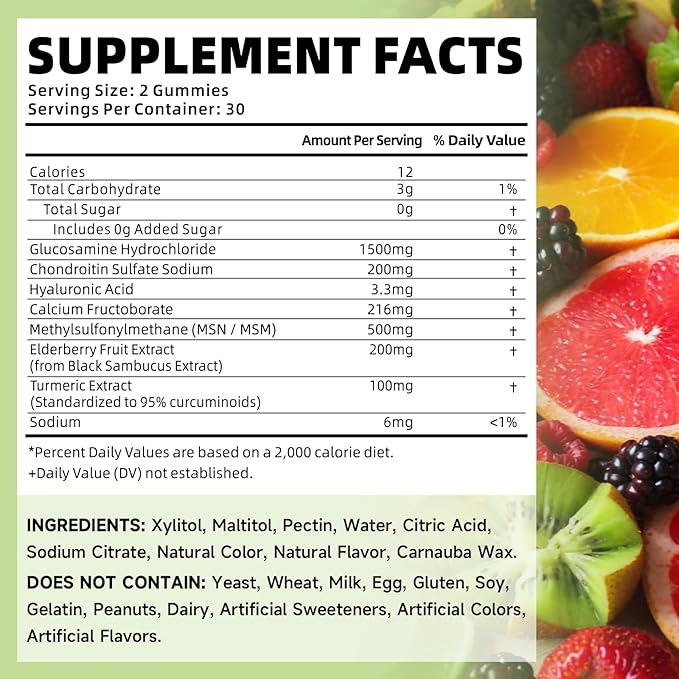 softbear Glucosamine Chondroitin Gummies with MSM Triple Strength, Organic Chewable Glucosamine Chondroitin Supplement for Joint Support Vegan Mixed Fruit Flavor 120 Gummies