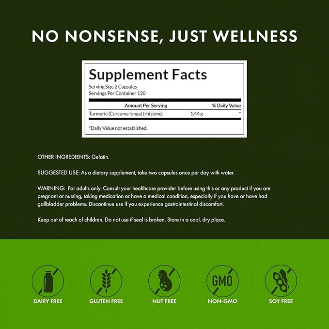 Swanson Full Spectrum Turmeric Curcumin Joint, Liver, and Digestive Support Supplement for Active Adults - Non-GMO, Gluten-Free (240 Vegan Capsules, 2 Pack)
