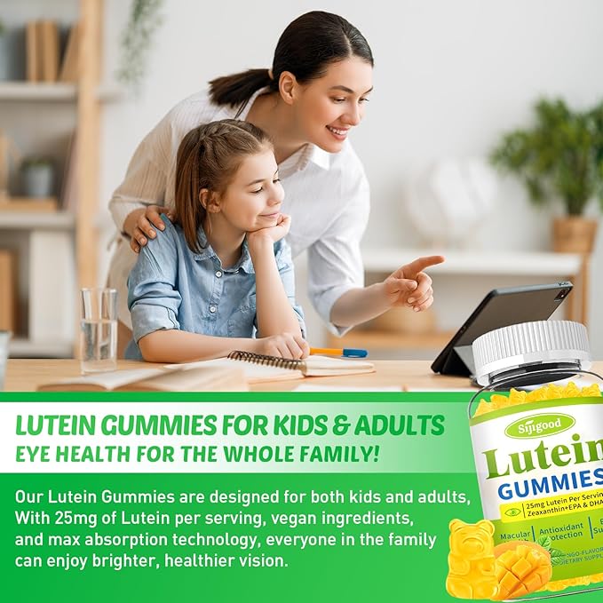 Lutein and Zeaxanthin Supplements Gummies with Astaxanthin & Bilberry Extract - Eye Vitamins with Omega-3, Vitamins A, C, E, D3 & Zinc for Vision Health - Sugar Free, Mango Flavor, 60 Count