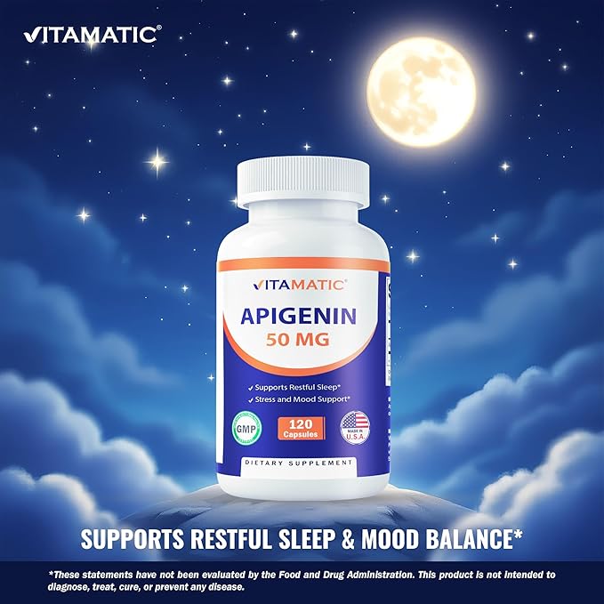 Vitamatic Apigenin 50mg – 120 Vegetarian Capsules Plant-Based Flavonoid for Cellular Health, Relaxation & Healthy Aging