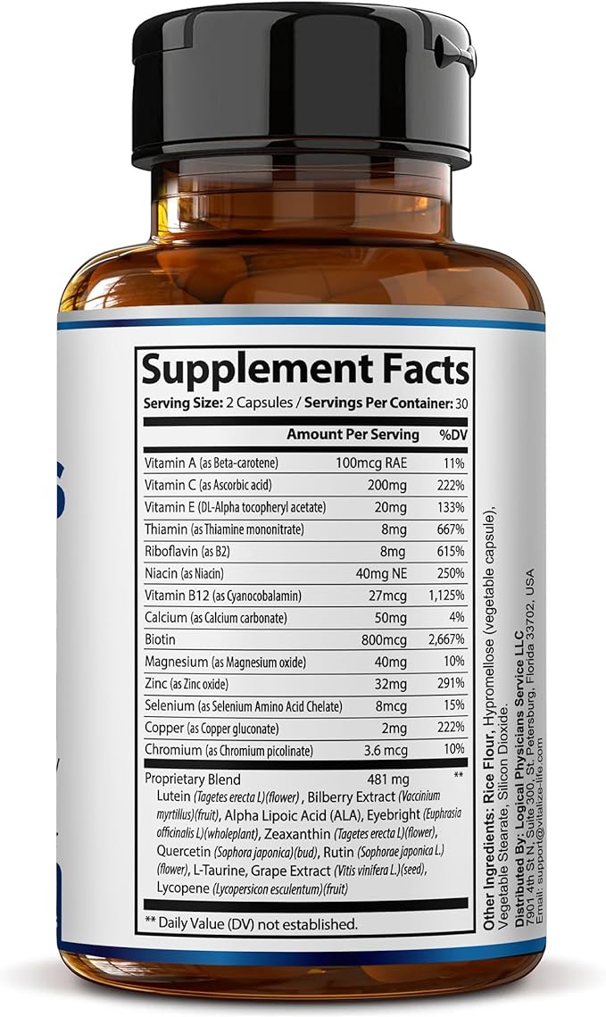 Vision Plus Complete Eye Supplements for Adults – Eye Vitamins for Seniors with Lutein, Bilberry, and Zeaxanthin – Eye Vitamin and Mineral Supplement for Clarity and Sight Care – 60 Capsules