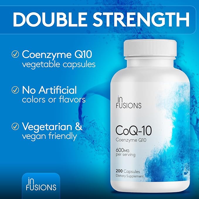 Infusions Maximum Strength Pure CoQ10 600mg 200 Capsules High Absorption Gluten Free Non-GMO