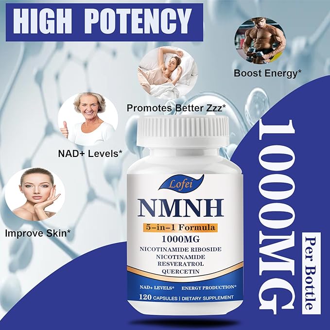 NMNH (Dihydronicotinamide Mononucleotide),NMNH Supplement 1000mg Pure Nicotinamide Mononucleotide Boosts NAD+ Levels, NAD Supplement,for Energy,Immune,Non-GMO, Gluten Free,120 Capsules