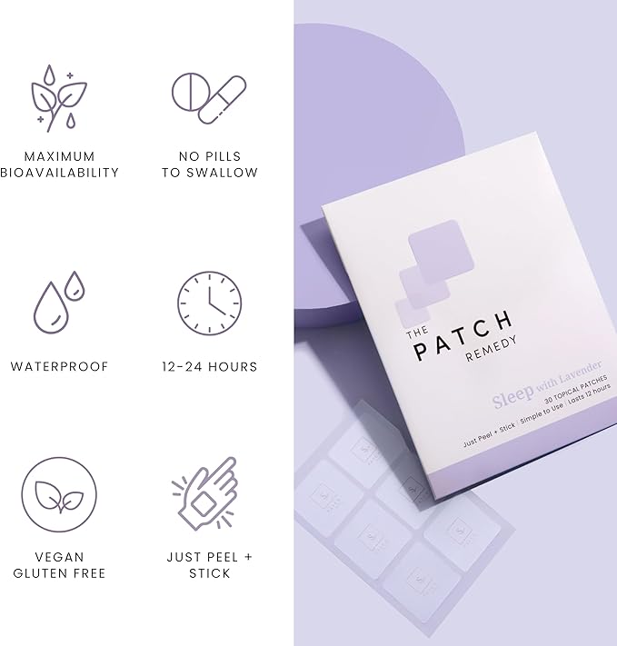 The Patch Remedy Sleep with Lavender Patch | Valerian, Passionflower, Hops, Magnesium Glycinate, Lavender | 30 Patches