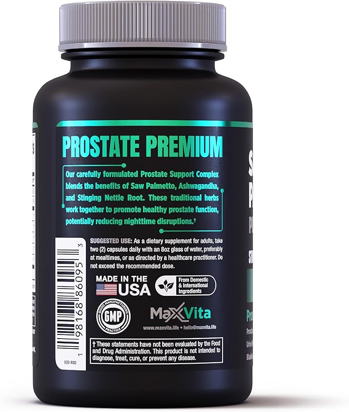 MaxVita Prostate Premium - Saw Palmetto for Men, Stinging Nettle, Ashwagandha, Lycopene, Bladder & Urinary Relief, Prostate Supplement for Men, 60ct
