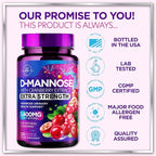 Organic D Mannose 1300mg per Serving Supplements - Extra Strength D-Mannose Capsules with Cranberry - for Natural Gentle Cleansing & Urinary Tract Health Support - Bottled in USA - 120 Capsules