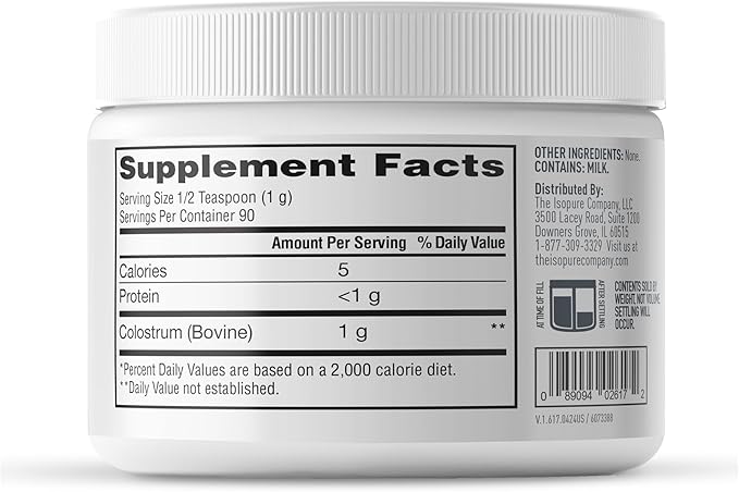 Isopure Bovine Colostrum Supplement Powder, Gently Processed, 90 Servings