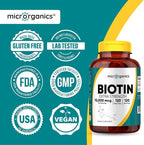 Biotin 10,000 mcg Extra Strength – Supports Hair, Skin & Nail Health, and Energy Metabolism – High Potency Vitamin B7 – 120 Vegan Capsules, 120 Servings