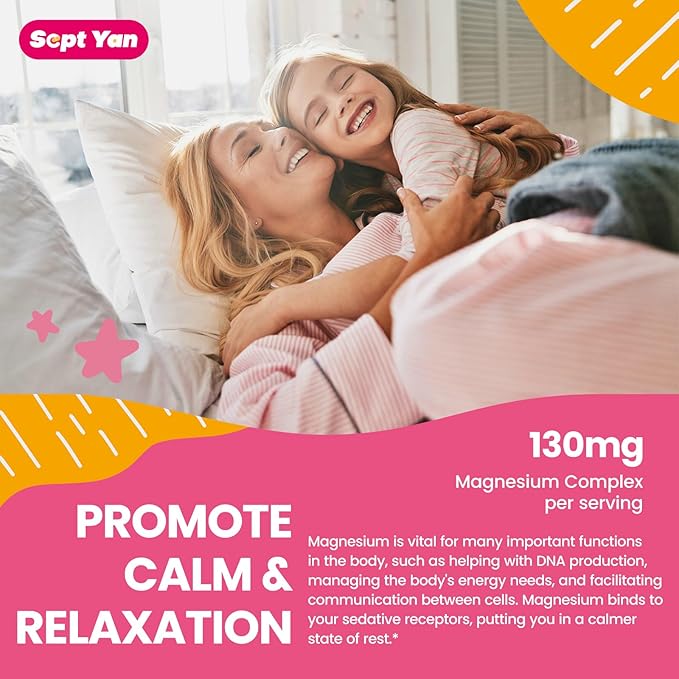 Kids Magnesium Gummies, Magnesium Glycinate Gummies for Kids & Adults with Citrate, L-Theanine, Chamomile, Vitamin B6 for Sleep, Relaxation, Brain & Muscle, Sugar Free Peach & Mango 60ct