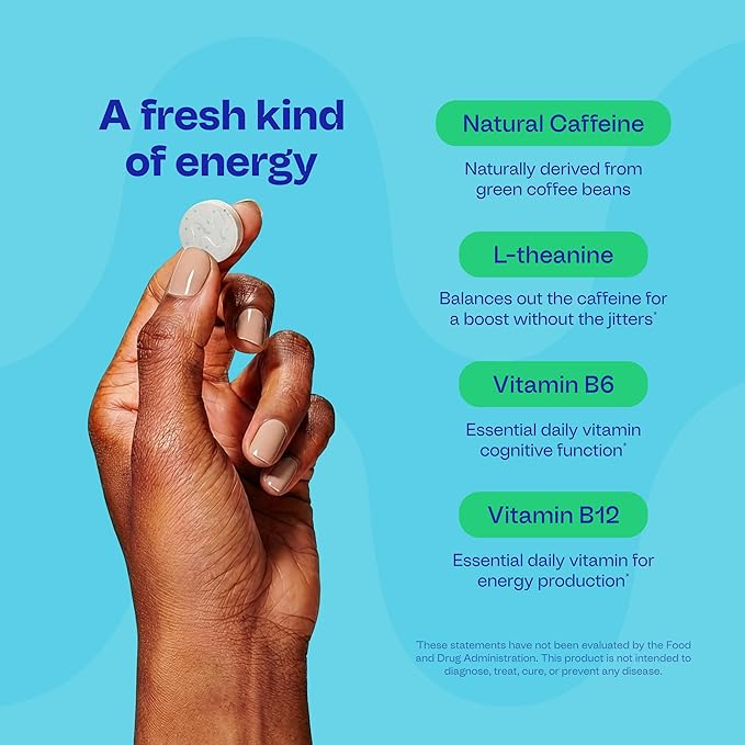 Neuro Energy & Focus Gum - 40mg Natural Caffeine Gum & Nootropic Energy Supplement with L-Theanine & B Vitamins - Sugar Free, Vegan - Spearmint, 90ct
