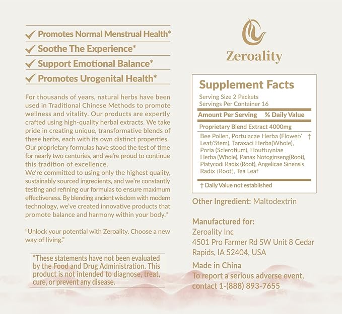 ZenFlow, PMS and Menstrual Support Supplement, TCM, Dong Quai, Promote Healthy Uterus, Kideny and Bladder, Promote Urogenital Function, Women's Health, (64 Packets - 2 Boxes)