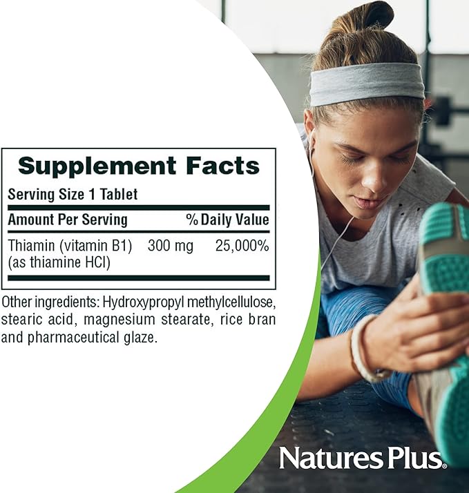 NaturesPlus Vitamin B1 300 mg - 90 Sustained Release Tablets - Mega-Dose Thiamin - Energy Support - Vegetarian, Gluten Free - 90 Servings