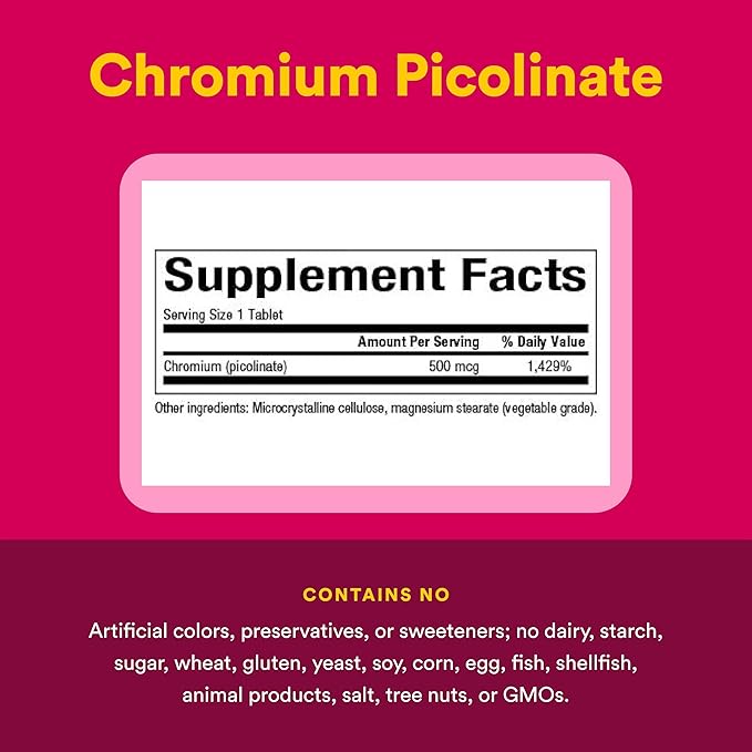 Natural Factors Chromium Picolinate 500 mcg - Supports Healthy Metabolism & Chromium Levels - Aids Macronutrient Breakdown - 90 Tablets (90 Servings)