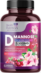 D-Mannose Supplement - 1,300mg Organic D Mannose Per Serving with Organic Cranberry Extract - Fast-Acting, Natural Urinary & Bladder Support for Women & Men – Flush & Cleanse Impurities – 60 Capsules