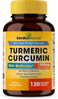 SANDHUHERBALS Organic Turmeric Curcumin 120 Capsules with Bioperine Black Pepper Extract Supplement | 1500mg with 95% Curcuminoids | Immune Support