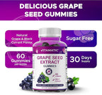 Vitamatic Grape Seed Extract Gummies – Plant-Based Botanical Extract – Natural Grape & Black Currant Flavor – Vegan, Non-GMO – Herbal Supplement – 60 Gummies