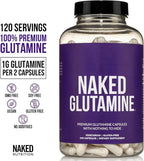 NAKED L-Glutamine Muscle Recovery Capsules, 1000mg, 240 Count, Made in The USA, Non-GMO, Gluten and Soy Free