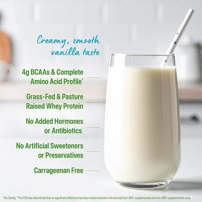 Orgain Whey Protein Powder, Vanilla Bean, 21g Grass Fed Dairy Protein, 5g BCAAs, 3g Prebiotic Fiber, 2g Sugar, No Added Hormones, Gluten Free, Kosher, for Shakes & Smoothies, 1.82 lb