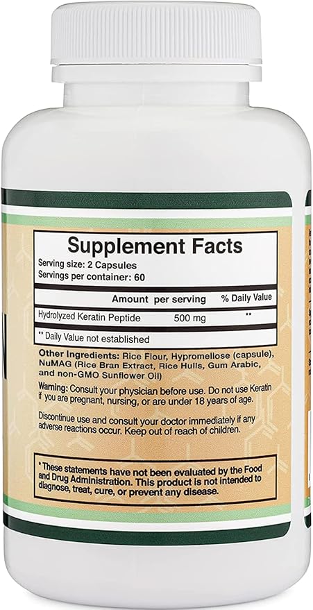 Keratin Hair Growth Vitamin (500mg per Serving, 120 Pills) Keratin Hair Treatment for Men and Women (Vital Protein for Hair, Skin, and Nails) Vitaminas para El Cabello, Vegan Safe by Double Wood