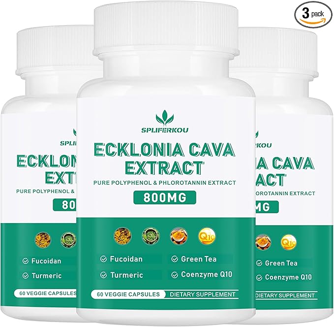 Spliferikou Ecklonia Cava Extract, 800mg, 180 Veggie Capsules with Fucoidan, Green Tea, Turmeric, CoQ10, Dietary Supplement