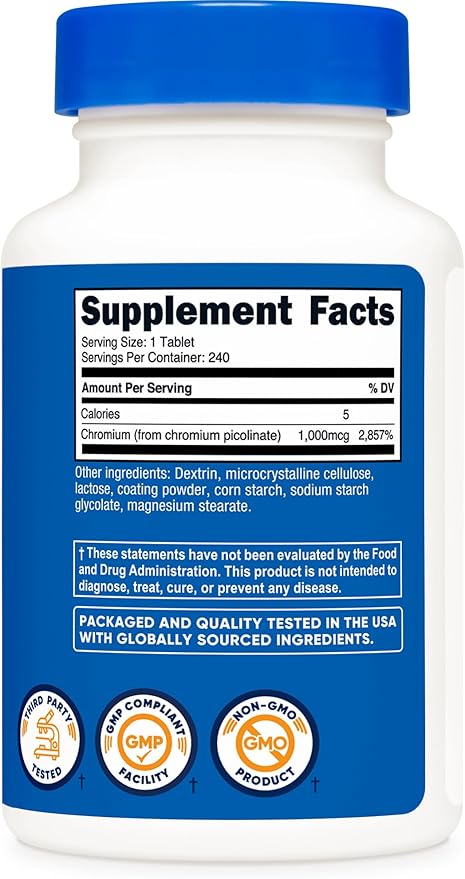 Nutricost Chromium 1000mcg, 240 Tablets - Gluten Free, Non-GMO