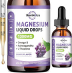 Triple Magnesium Complex Liquid Drops - 1300mg Magnesium Glycinate, Taurate & Citrate with Omega3, L-Theanine, Ashwagandha, Potassium - Support Sleep, Nerve, Immune, Energy - Grape Flavor, 2 Fl OZ