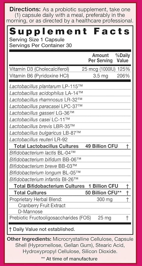 HealthAid UriProbio – 50 Billion CFU Women’s Probiotic with Prebiotic, Cranberry, D-Mannose, Vitamin D₃ & B₆ | Supports Urinary Tract & Digestive Wellness, Acid & Bile Resistant, Vegan