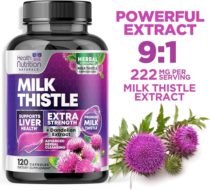 Milk Thistle Supplement - Liver Health Support with Dandelion Root & Silymarin Marianum, Liver Cleanse Detox & Repair - Nature's Milk Thistle Extract - 120 Capsules