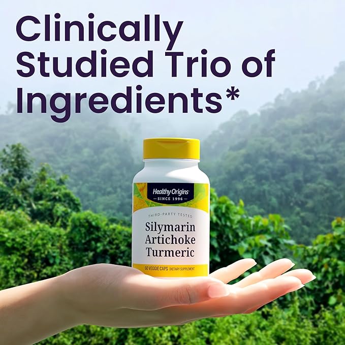 Healthy Origins Silymarin Artichoke Turmeric Liver Support – with Silymarin Phytosome, Artichoke Extract & Curcumin – Supports Liver Health, Antioxidant Protection & Digestion – 60 Capsules