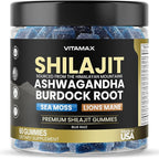 Pure Shilajit Gummies, Sea Moss, Ashwagandha, 105+ Trace Minerals – Organic Burdock Root & Lions Mane Mushroom - Blue Razz – Vegan & Non-GMO – Made in USA – 60ct