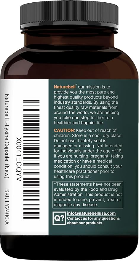 NatureBell L-Lysine 1,000mg Capsules + Quercetin 250mg with Vitamin C and Zinc, 240 Count | Free Form Amino Acids, L Lysine Complex | Immune Support, Lip & Skin Health Supplement