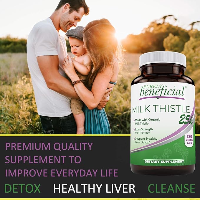 PURELY beneficial Organic Milk Thistle Capsules, 50:1 Milk Thistle Extract, Liver Cleanse & Antioxidant Support, 120 Veg Capsules, Vegan & Non-GMO