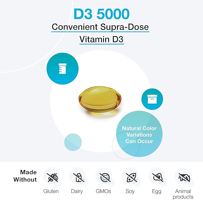 XYMOGEN D3 5000 - Bioavailable Vitamin D3 5000 IU (125 mcg) - High Strength Vitamin D Supplement for Immune Bone & Heart Health Support - 180 Softgels
