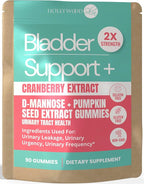 hollywoodskin 2X Potency Bladder Support Gummies. 700mg Cranberry Extract + 500mg Pumpkin Seed Extract. Reduce Leaks, Relieve Need to Go Urgency, Improve Sleep, Overactive Bladder. 90 Gummies