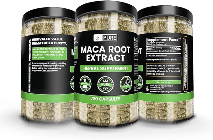 PURE ORIGINAL INGREDIENTS Maca Root (730 Capsules) No Magnesium Or Rice Fillers, Always Pure, Lab Verified